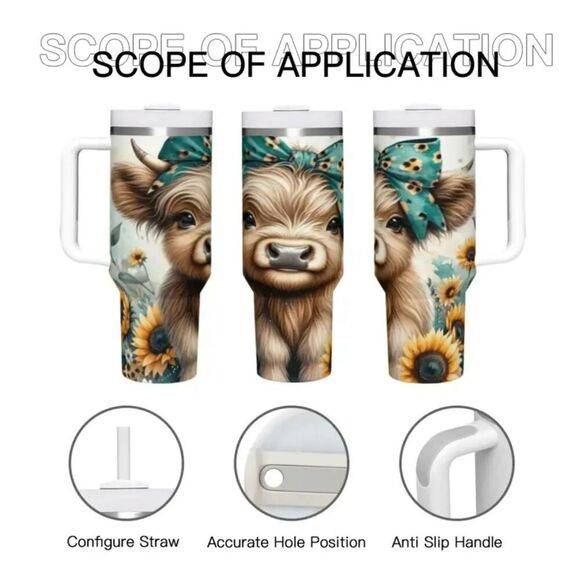 NIB - 40oz Stainless Steel Tumbler w/ Cutest Cow EVER! - Picture 1 of 10